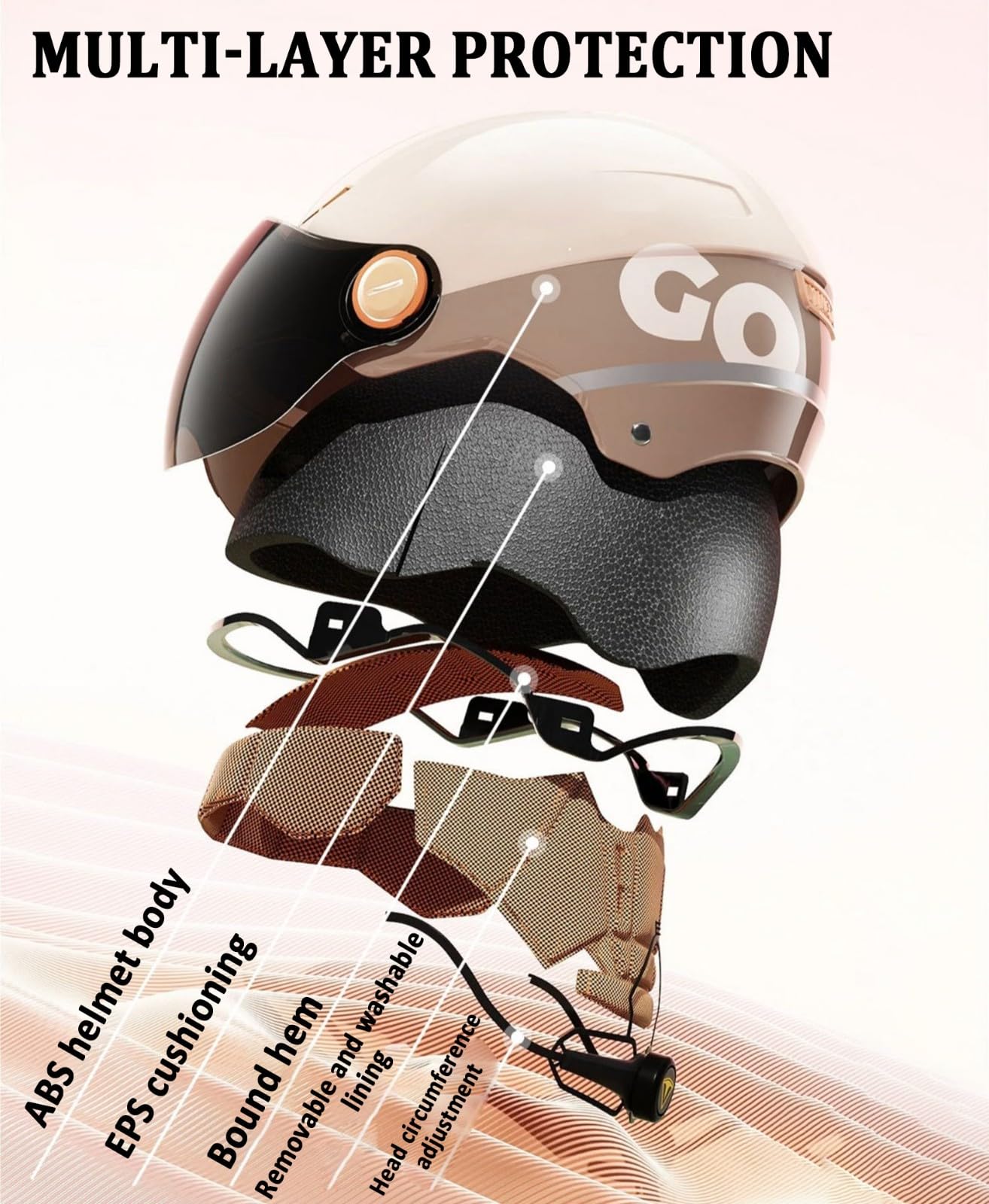 Kask motocyklowy | Otwarty kask motocyklowy, certyfikat ECE 22.06, nowoczesny kask motorowerowy, z wizjerem przeciwsłonecznym i zdejmowanymi nausznikami, uniseks