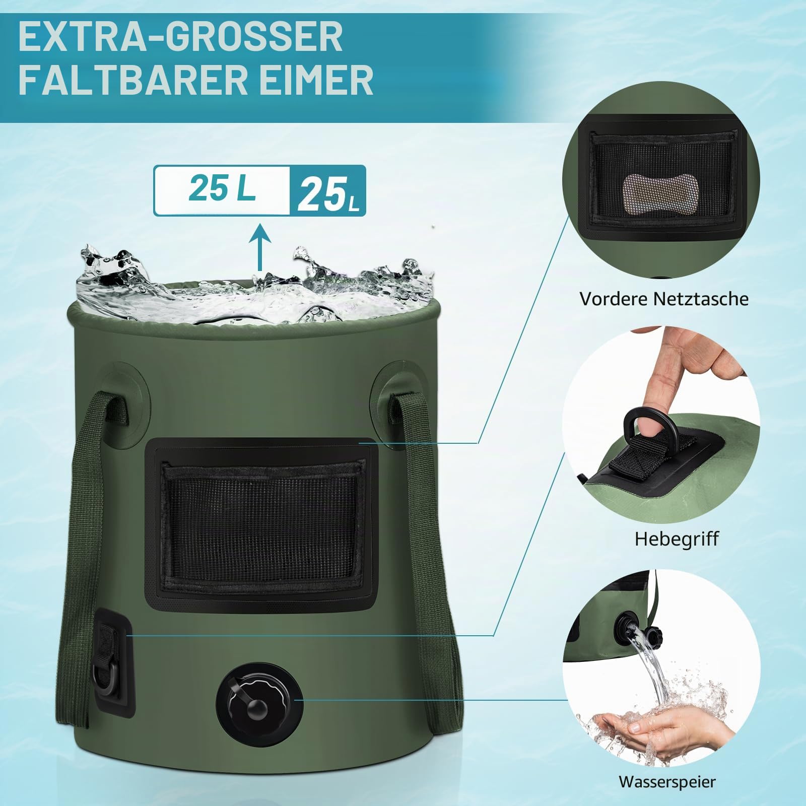 Camping Dusche Set mit Duschzelt, Elektrischer Akku Duschpumpe (4500mAh), 25L Faltbarer Wassereimer & LED Licht – Tragbare Outdoor Dusche für Camping, Strand, Garten & Haustiere (Blau)