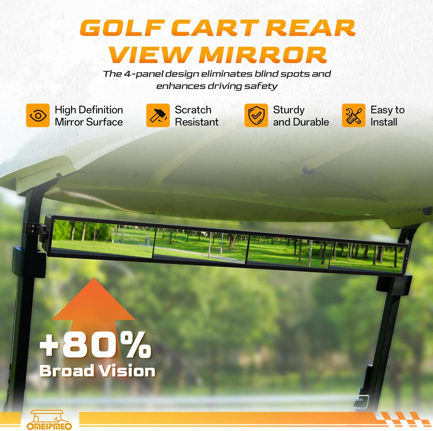 Universal Golf Cart 4 Panel Mirror, Wide Angle Rear View Mirror for YAMAHA, Club Car, EZGO, Golf Cart Mirrors Eliminate Blind Spots, High-Definition Vision, Anti-Shake
