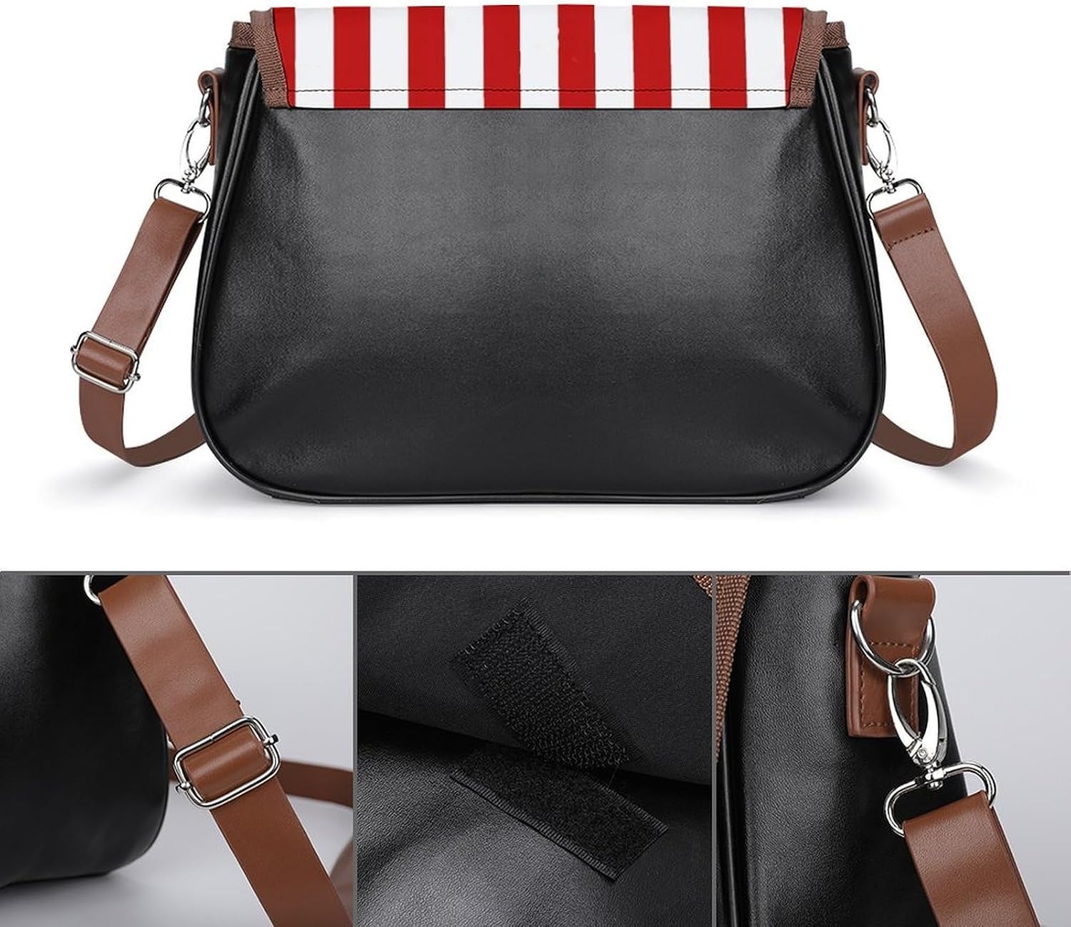 Vertical Stripes Red WhiteWomen's Faux Leather Crossbody Bag, Waterproof Wrinkle-Resistant Shoulder Bag with Detachable Strap, Large Capacity Casual Handbag, Fashion Daily Purse for Shopping Work Dati
