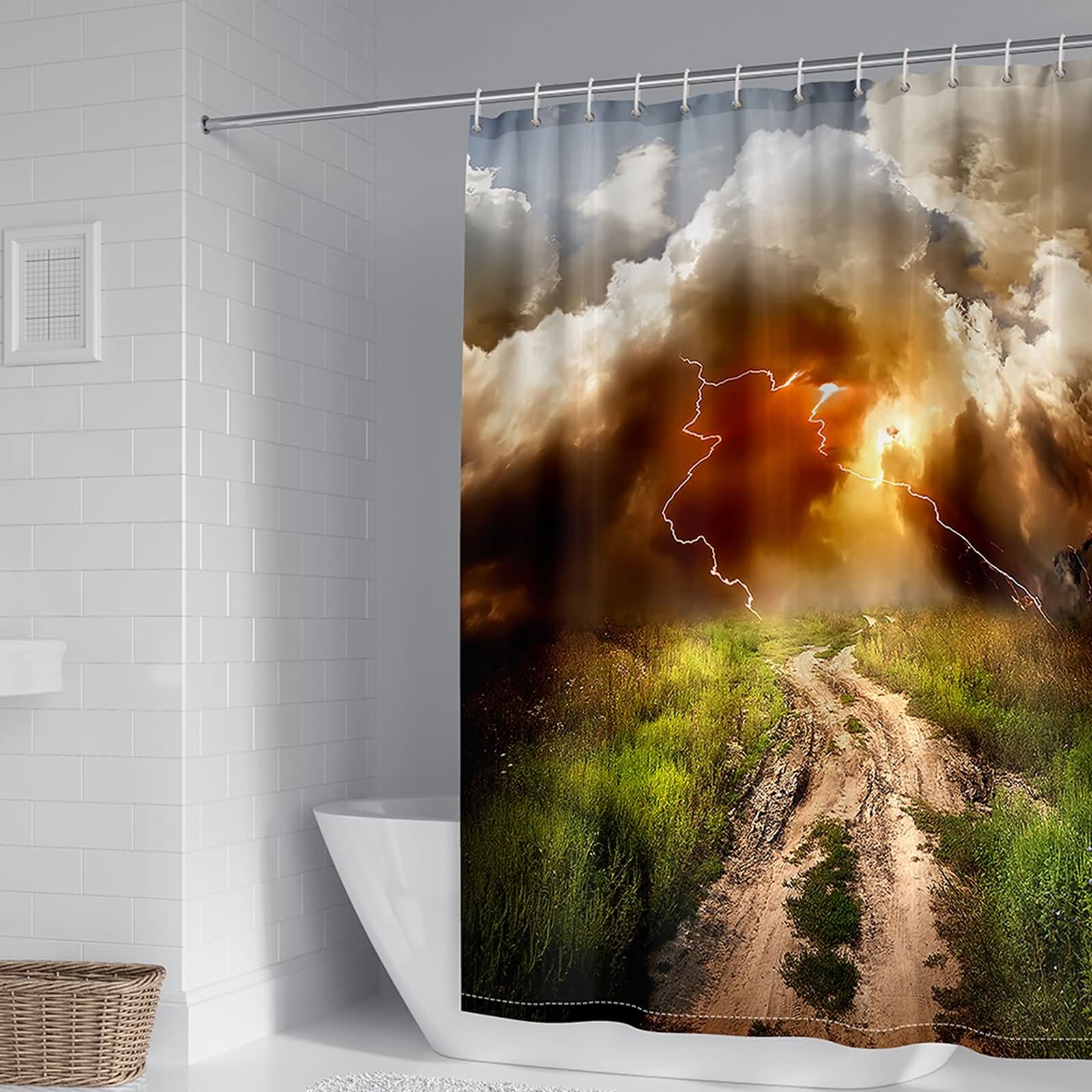 Rideau de douche nuage éclair jaune et vert KnSam en polyester 165x180cm