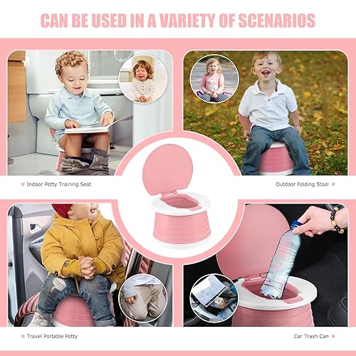 Miniatura 7 de Orinal portátil para viaje de niños pequeños, asiento plegable para entrenamiento de niños pequeños, inodoro para niños y niñas, automóvil, orinal