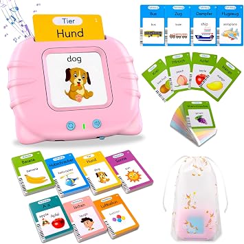 Talking Flash Cards Standard German 255 Sheets 510 Words Talking Flash Cards Educational Toy for Toddlers 2-4 Years Old Interactive Toy for Boys and Girls Pink