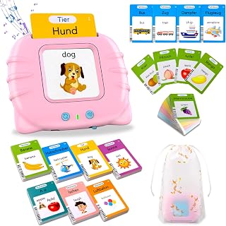 Talking Flash Cards, Standard German 255 Sheets, 510 Words, Talking Flash Cards, Educational Toy for Toddlers, 2-4 Years Old, Interactive Toy for Boys and Girls, Pink 510 words-pink-German