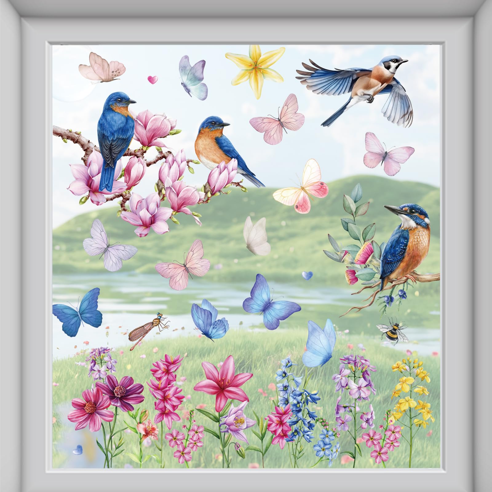 AYSYR Statische Aufkleber für Fenster Sommer,Fenster Deko Beidseitige Farbe,Fensteraufkleber Vögelchen Kein Klebstoff,Statischer Antikollisionsaufkleber für DIY,Geeignet für Kinderzimmer,Babyzimmer