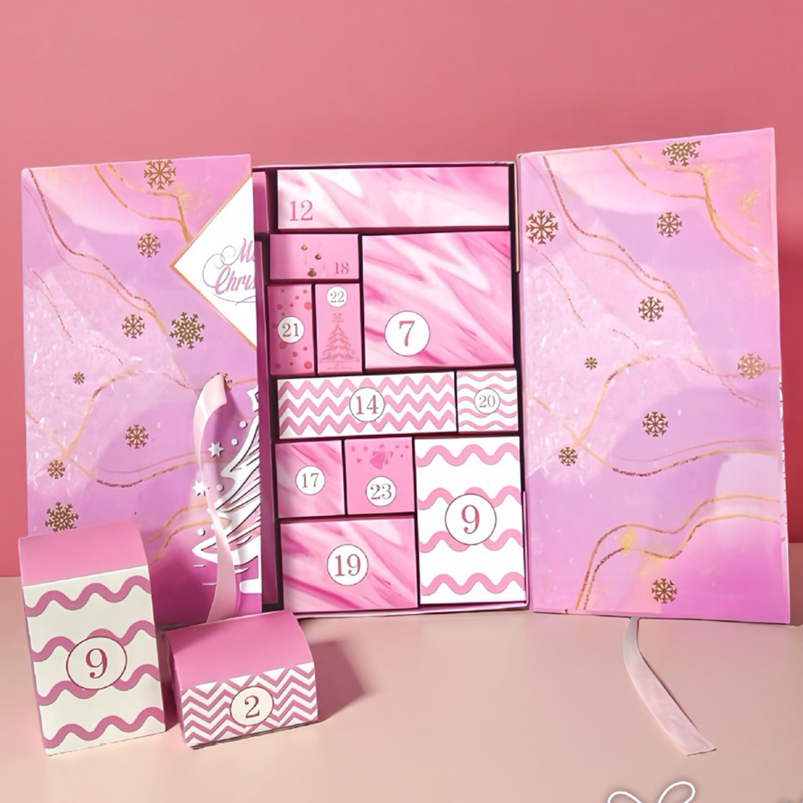 Scatola Calendario 'Avvento Rosa 24 Scomparti Riutilizzabile Natale | Calendario Scatola Caramelle Riempibile Per Bambini Per Bambini Adulti Regali Per Calze Natalizie Compleanno