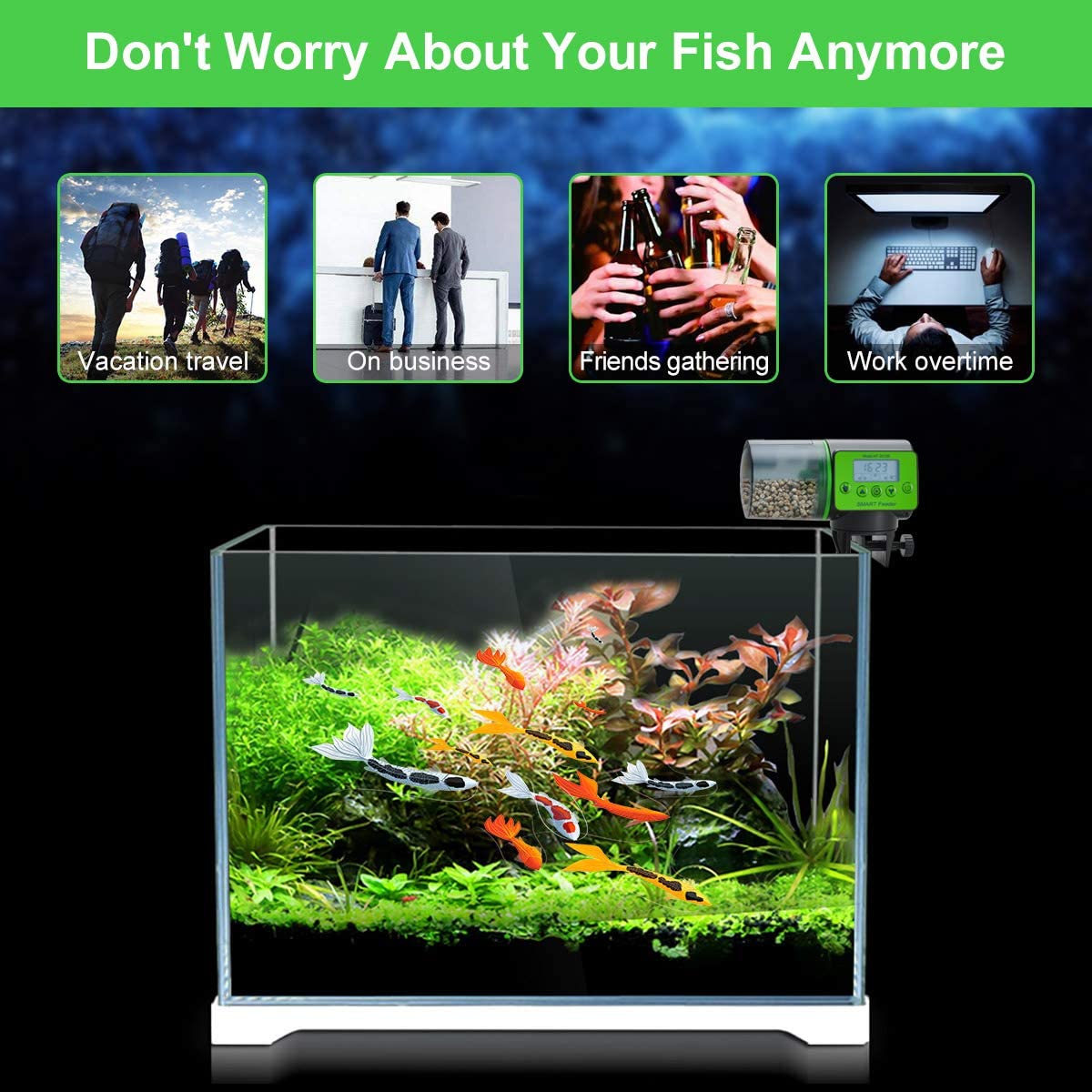 Podazz Alimentador Automático para Acuario de Peces, a Prueba de Humedad, con Temporizador - Dispensador de Alimentos para Días Festivos y Fines de Semana - Verde Claro