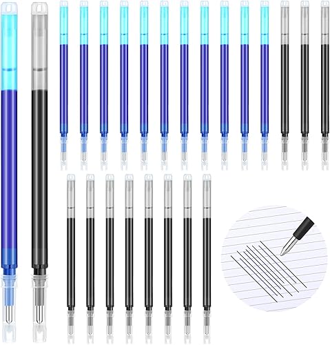 Zonon 24 repuestos de tinta de gel borrables para bolígrafos de tinta de gel borrables, punta fina de 0.028 in (negro, azul)