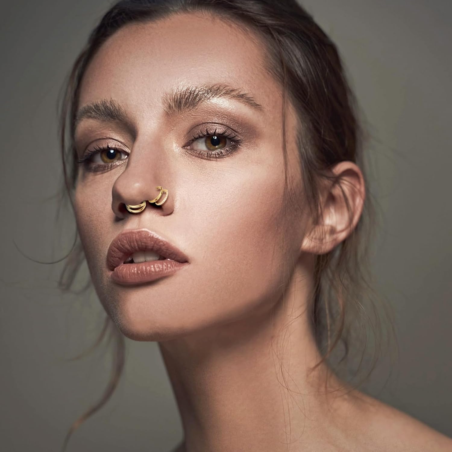 Meafeng 3PCS Nose Rings Hoops, 18G 316L Surgical Steel Gold Double Hoop Nose Rings, Earring Helix Cartilage Conch Piercing Jewelry for Women Girls Men (8mm) - Image 6