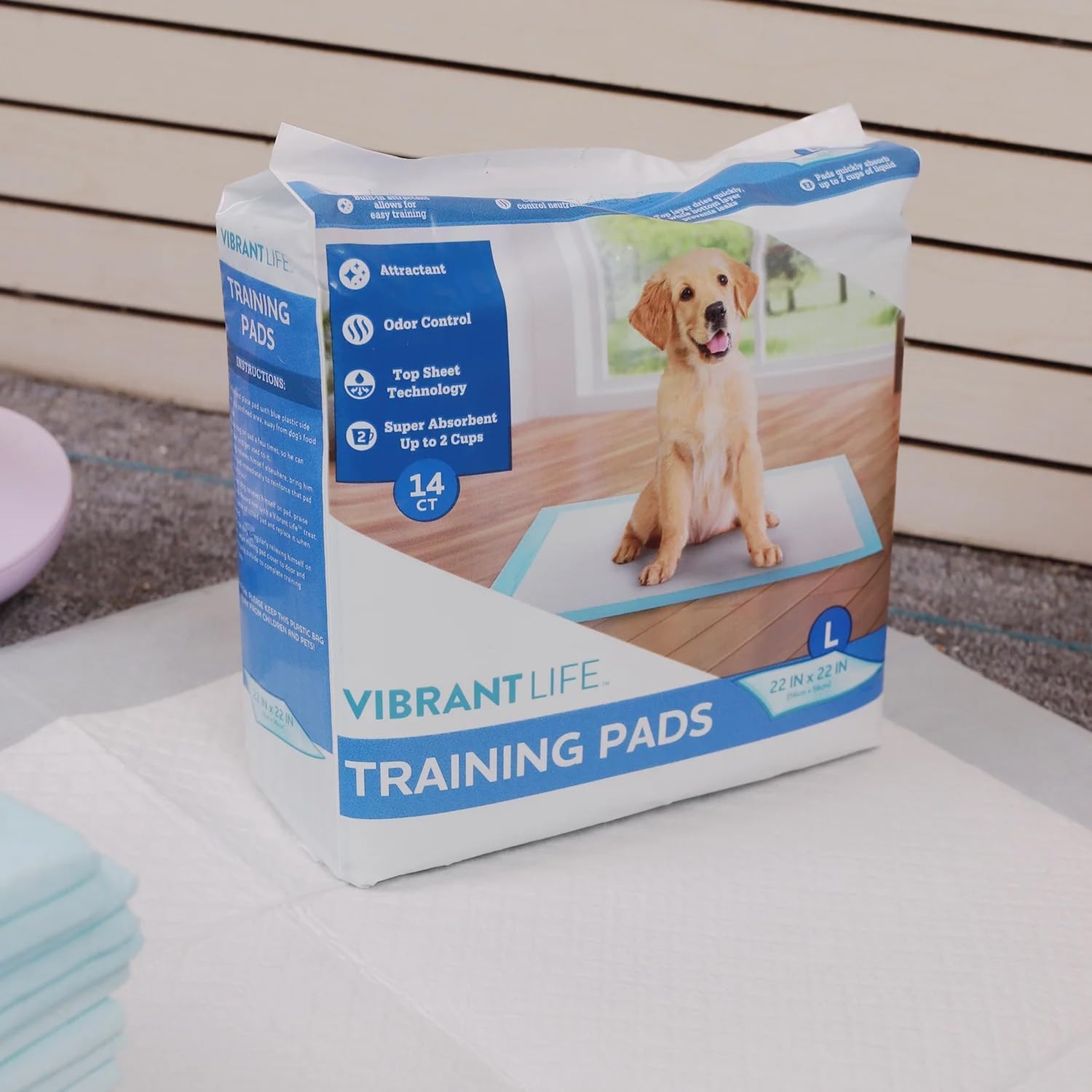 Vibrant Life Large Dog & Puppy Training Pads, 22 in x 22 in, Absorbent, Leak-Proof, Disposable, Odor Control, Built-in Attractant, Unscented, Perfect for Potty Training & Daily Use (14 Ct)