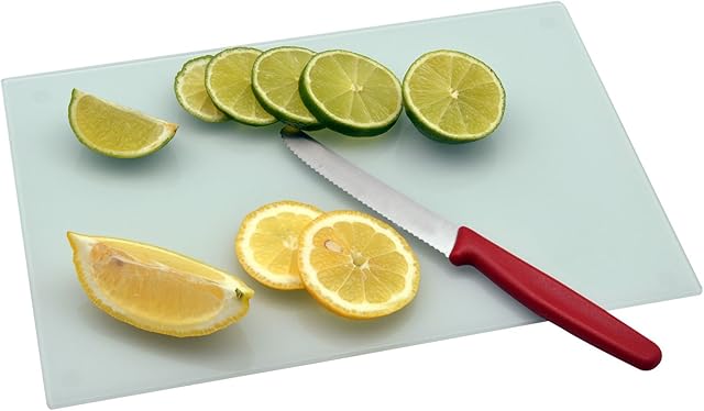 White 30x20cm Glass Chopping Board - Kitchen Food Preparation Worktop Saver Protector Cutting Board - by Harbour Housewares