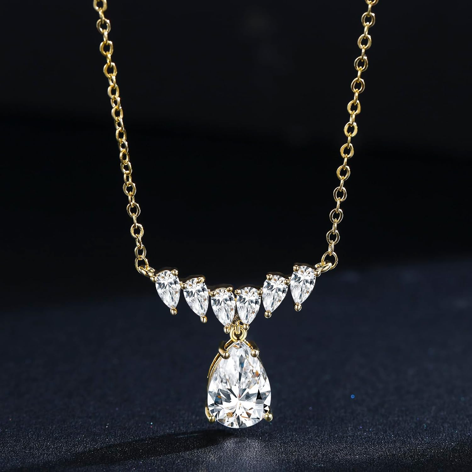 SBLING Platinum-Plated or 18K Gold Plated Cubic Zirconia Teardrop Necklace for Women - Image 2