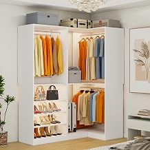 Closet System, 4.5-11.1 FT L-Shaped Corner Walk in Closet Organizer System with 4 Storage Shelves,5 Expandable Hanging Rods, 1400+ lbs Capacity, Set of 2, White