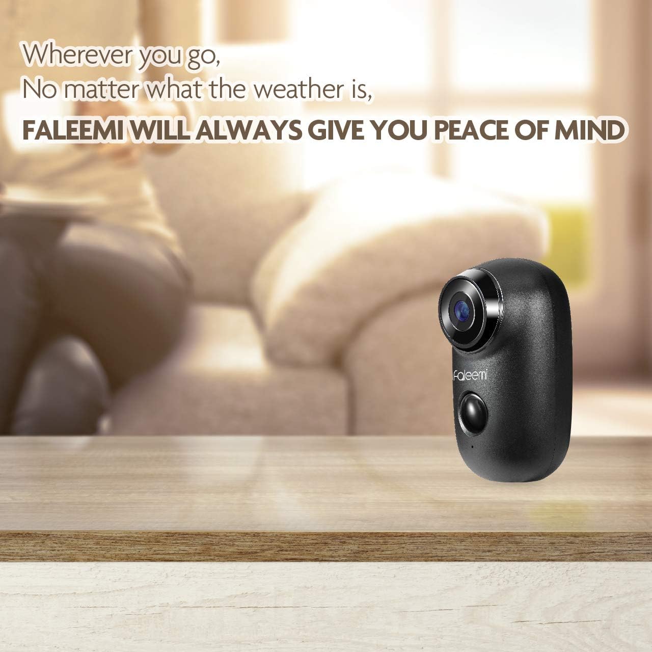 Authentic Crazy Deals Faleemi Wireless WiFi Rechargeable Battery Powered Security Camera, Full HD Weatherproof Surveillance Camera with Motion Detection, Night Vision, 2 Way Audio, Memory Card Slot, Cloud Storage (Black)