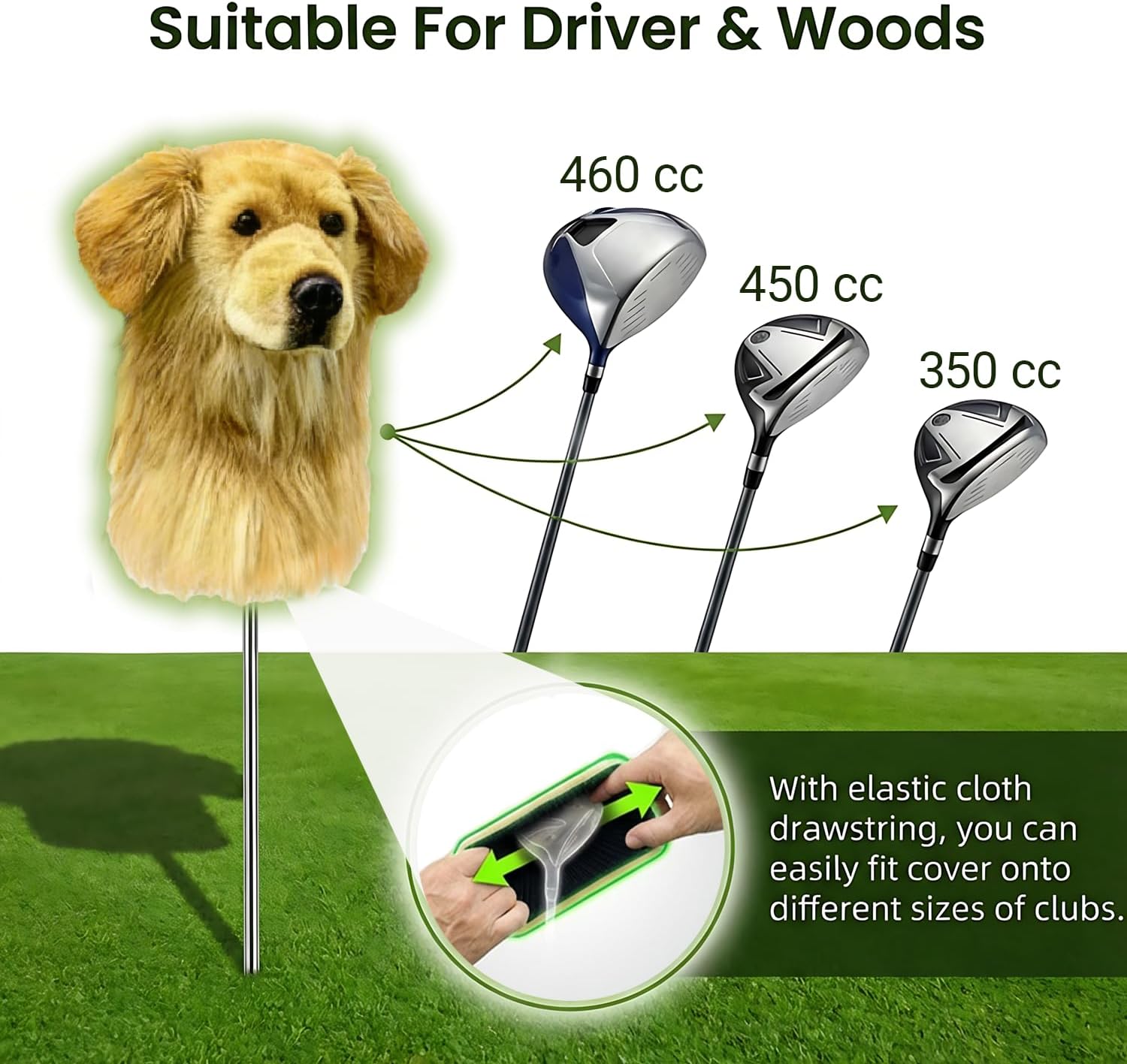 Golden Retriever Golf Club Head Cover for Driver 460cc, Dog-Style Golf Club Decorative Companion,