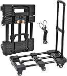 Chariot pliant à main Dolly, Chariot à pliage lourd avec 6 Roues et 1 Rubans élastiques pour bagages, voyages, achats