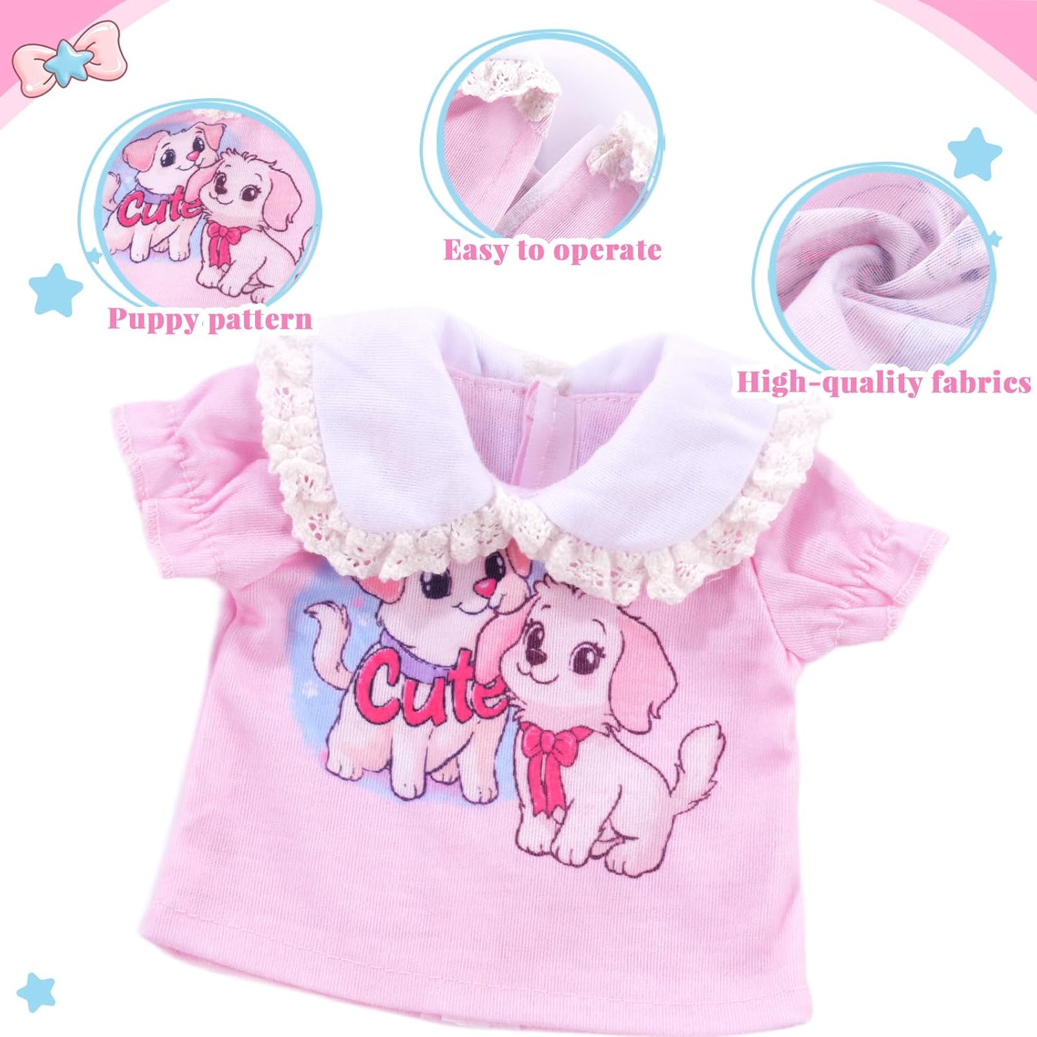 BABESIDE 7 Pcs Baby Doll Clothes Accessories Set for 12-16 Inch Dolls, Including Clothes Set, Doll Bottle and Diaper Bag, Great for Children's Pretend Play (Dolls not Included)
