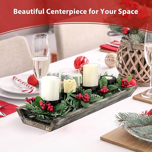 Miniatura 3 de J JACKCUBE DESIGN MK538A - Portavelas votivo para decoración de mesa 4 vasos de cristal en base de madera rústica bandeja para boda decoración mesa