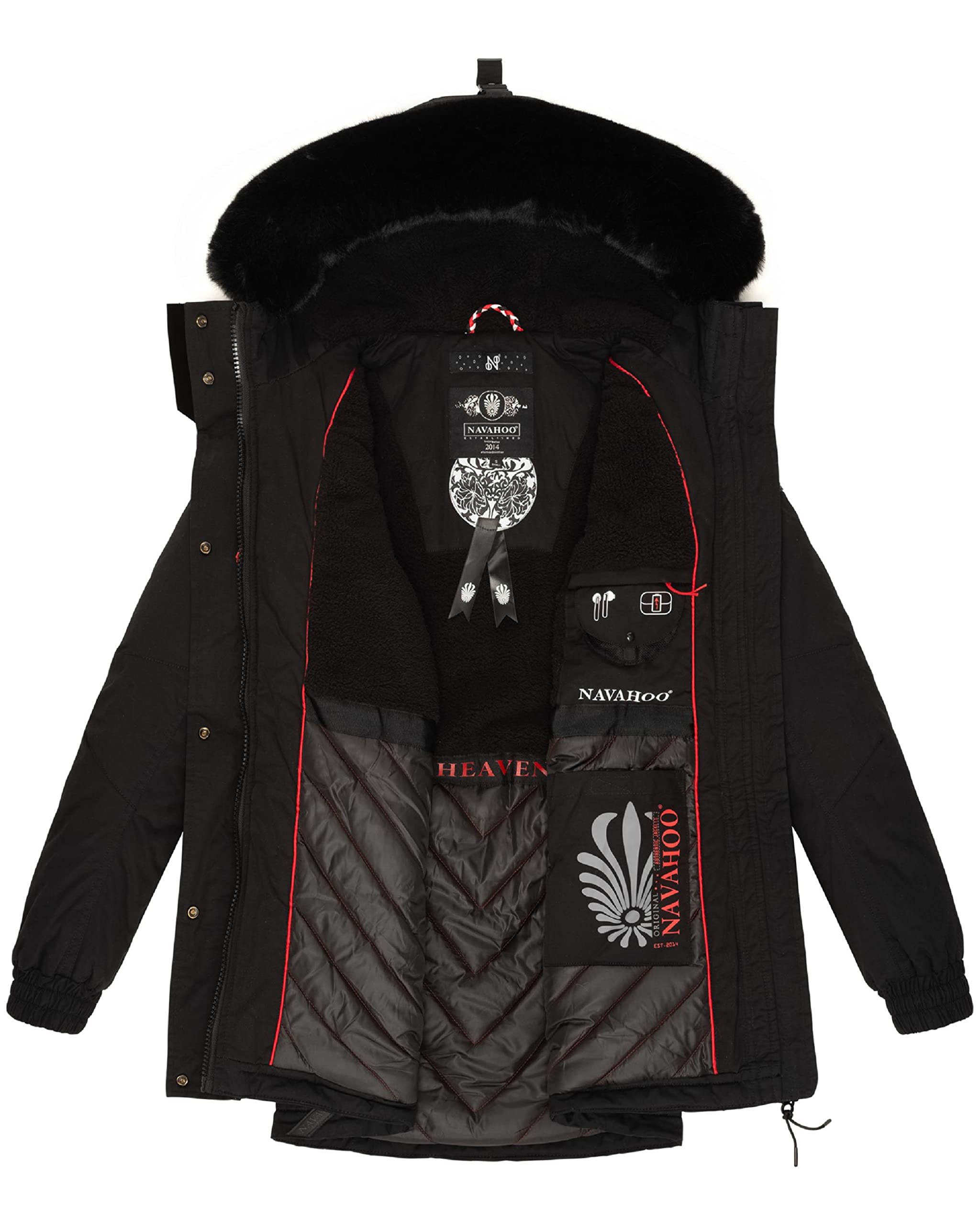 Navahoo Damen Winterjacke Wintermantel Baumwoll-Parka mit abnehmbarem Kunstfell Olessaa XS-3XL