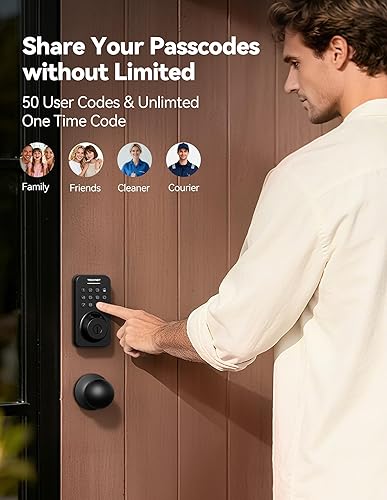 Miniatura 5 de Cerradura de puerta con teclado de huellas dactilares con asa, cerradura de puerta de entrada sin llave con juego de asa, cerraduras inteligentes