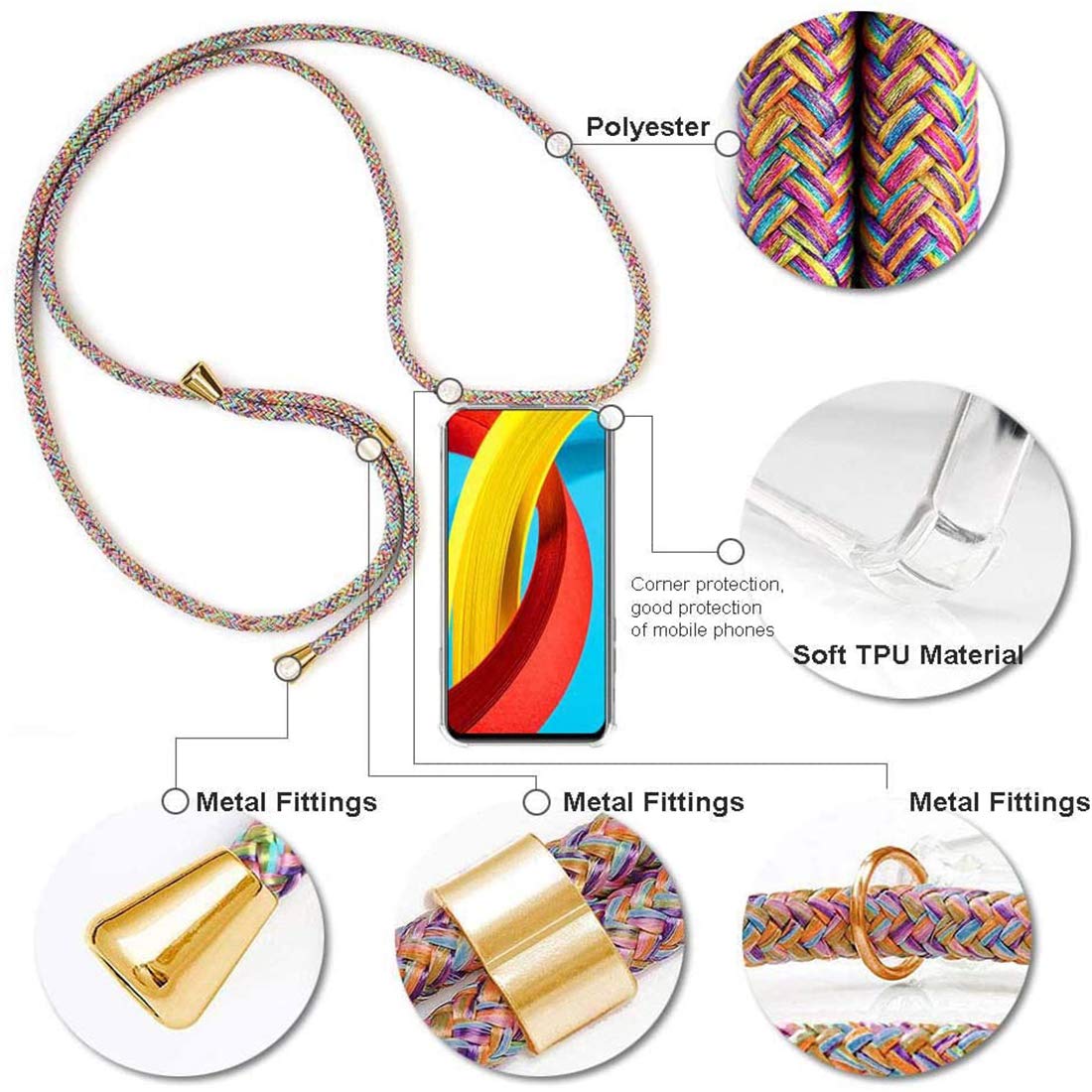 Etui na telefon komórkowy Huawei Honor 200 5G z paskiem - łańcuszek na telefon komórkowy etui ze sznurkiem do zawieszenia, zawieszka na telefon komórkowy - przezroczyste etui ochronne w