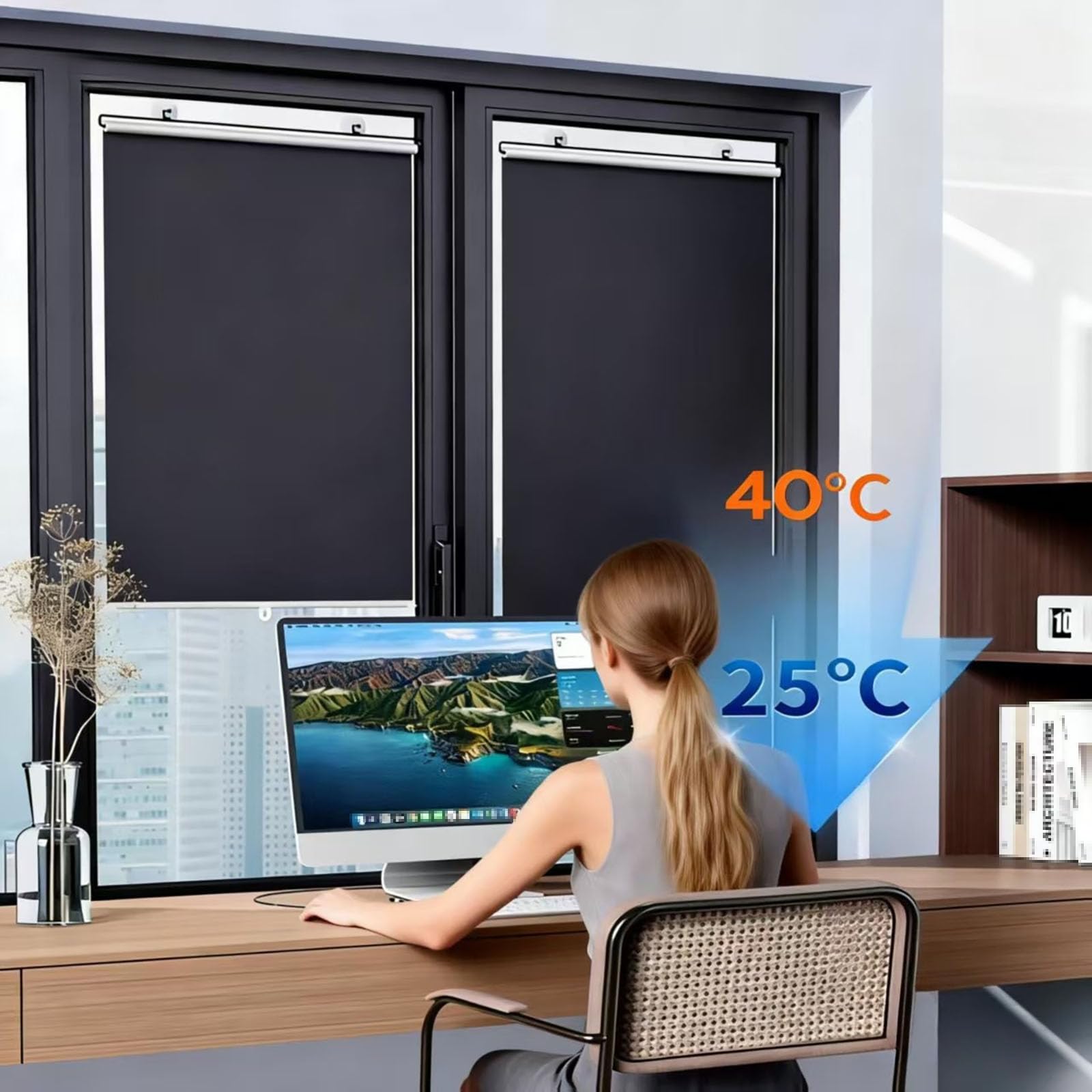 68X200cm Saugnapfes Rollo Fensterrollo,Sonnenschutz Verdunkelungsrollo