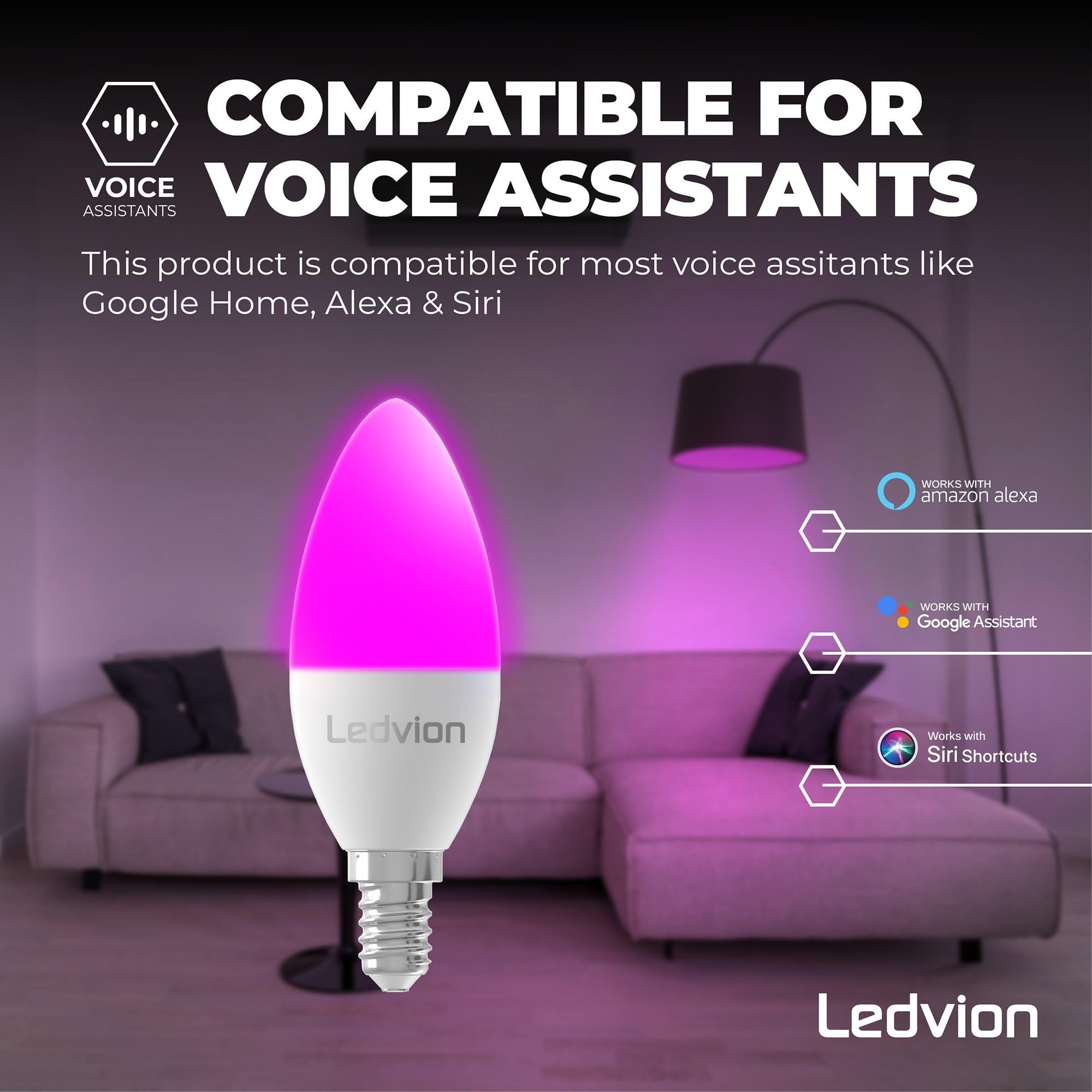 Ledvion 10x Smart RGB+CCT E14 LED lampe 5W Wi-Fi Beleuchtung Dimmbar 470Lm | Steuere Licht per App oder Sprache und nutze Szenen oder Zeitpläne für den Alltag zuhause