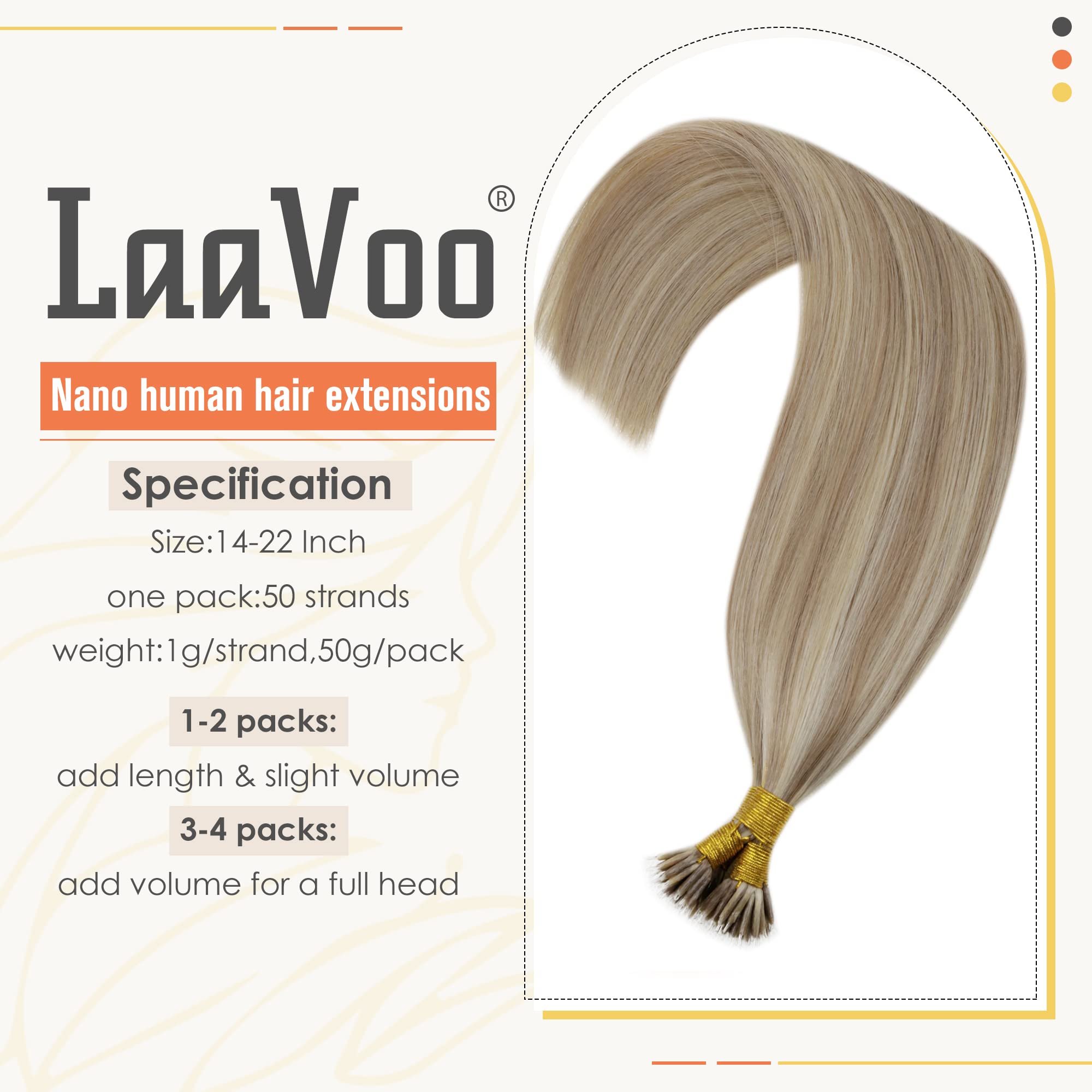 LaaVoo Nano Hair Extensions Real Human Hair Blonde Nano Beads Hair Extensions 22 Inch Highlight Golden Blonde Invisible Nano Ring Straight Remy Hair 50g 50s #16/22 - Image 2