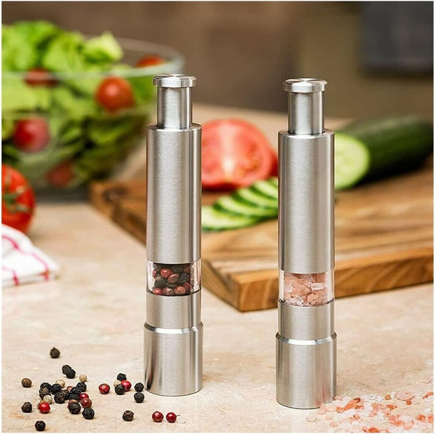 Manual Salt or Pepper Grinder for Professional Chef, Best Spice Mill with Stainless Steel Cap, Adjustable Coarseness