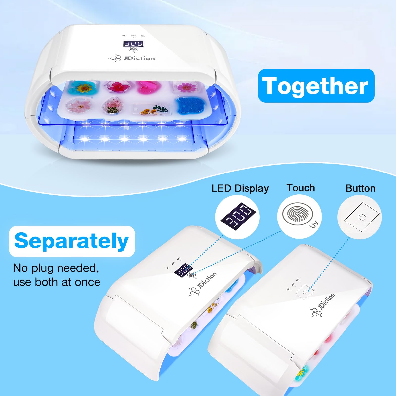 JDiction UV Light for Resin Curing - Wireless Lamp with 48 LED Beads, Long Time Setting (1-10min), Rechargeable 48W for Jewelry Making Crafts - Image 3