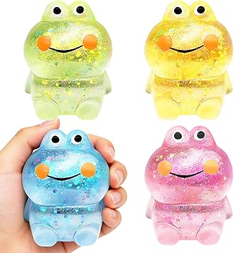 4Pcs Frog Sugar Stress Balls, High Density Slow Rising Squishy Squeeze Toys, Anxiety Relief Fidget Toys for Adults & Kids, Cute Animal Toys for Classroom Prizes and Party Favors Frog