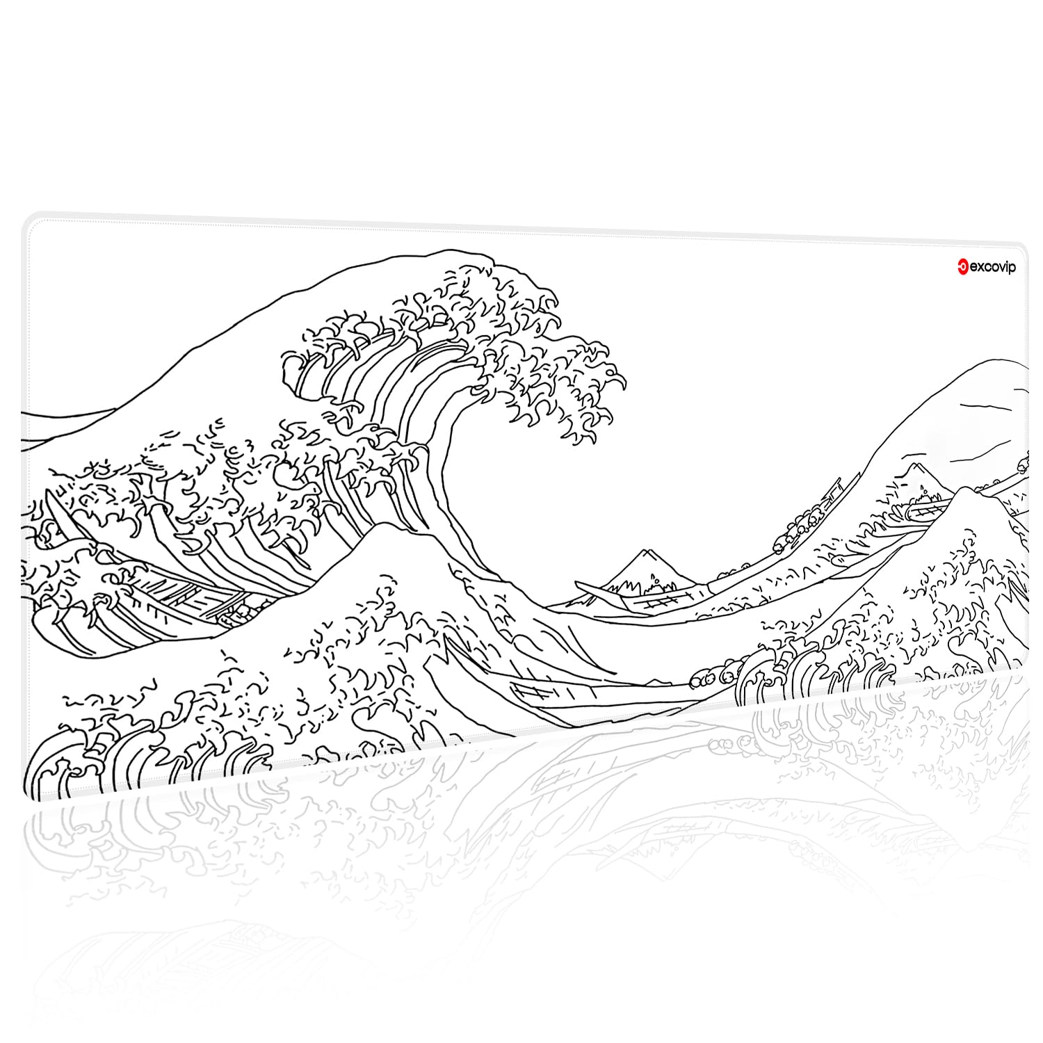 EXCOVIP Large Gaming Mouse Pad XL,Japanese Wave Anti-Skid Mousepad Large Keyboard Mouse Pad Desk Mat with Stitched Edges (800x300mm, White) 0201