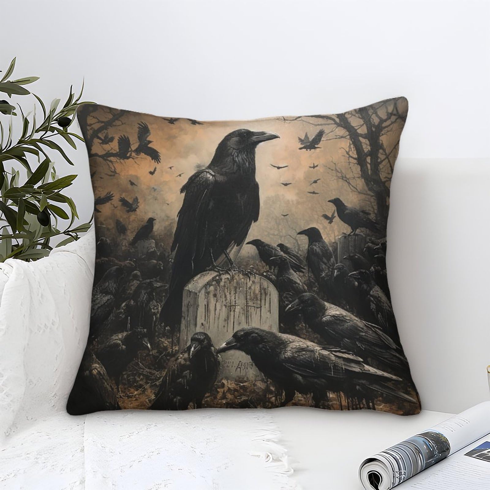 Unrxjzlvm Style-2 Crow Cushion Cover 1 Pack Decorative Machine Washable Pillowcases Square Cushions With Invisible Zipper Cushion Covers For Livingroom Sofa Bedroom Throw Pillow Case 45X45cm