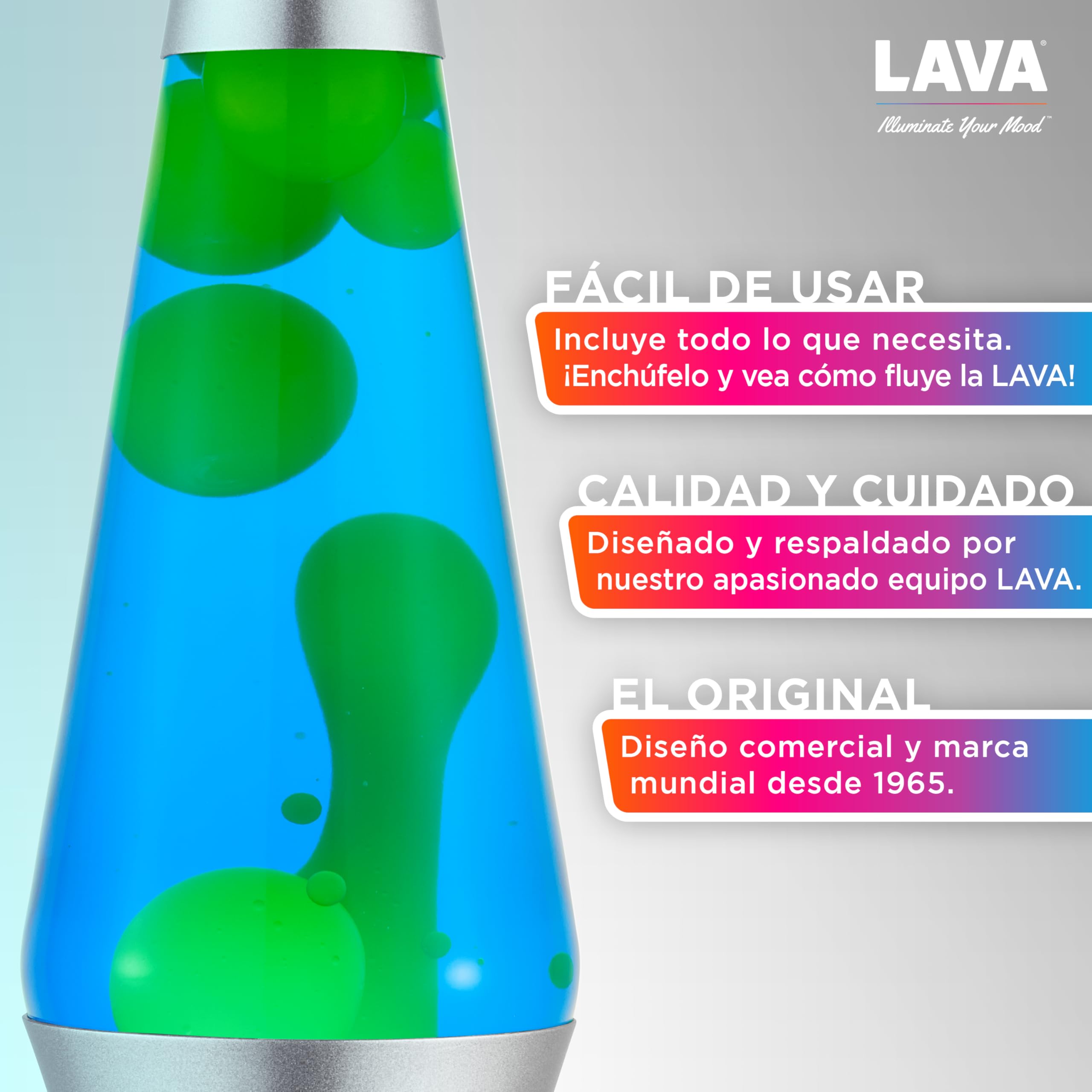 LAVA® - Lámpara Lava 2124, cera verde, líquido azul, base y tapa plateados, original de 14,5 pulgadas. Lámpara de movimiento marca LAVA®