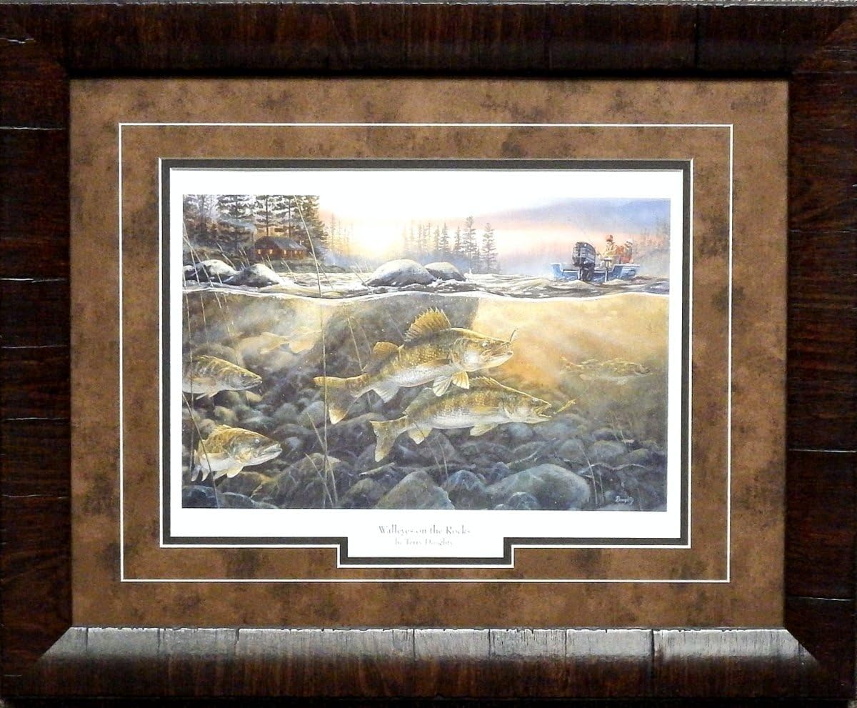 Walleyes on the Rocks Framed Art Print 21 x 17, Ready to Hang