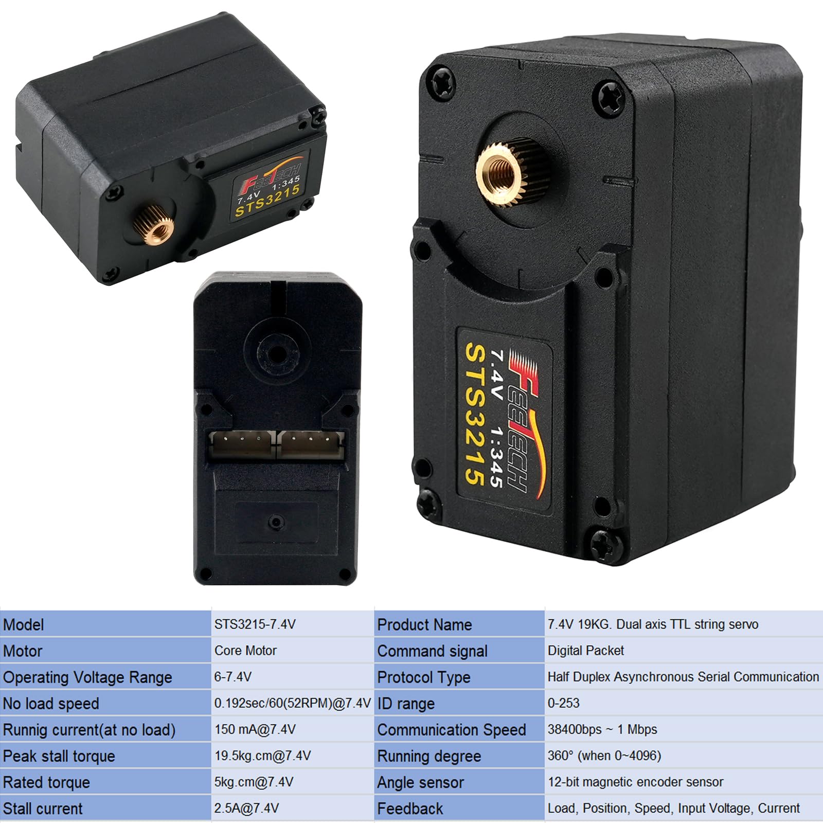 DIYmall STS3215 7.4V 19KG Magnetic Encoder Servo Metal Gear Dual
