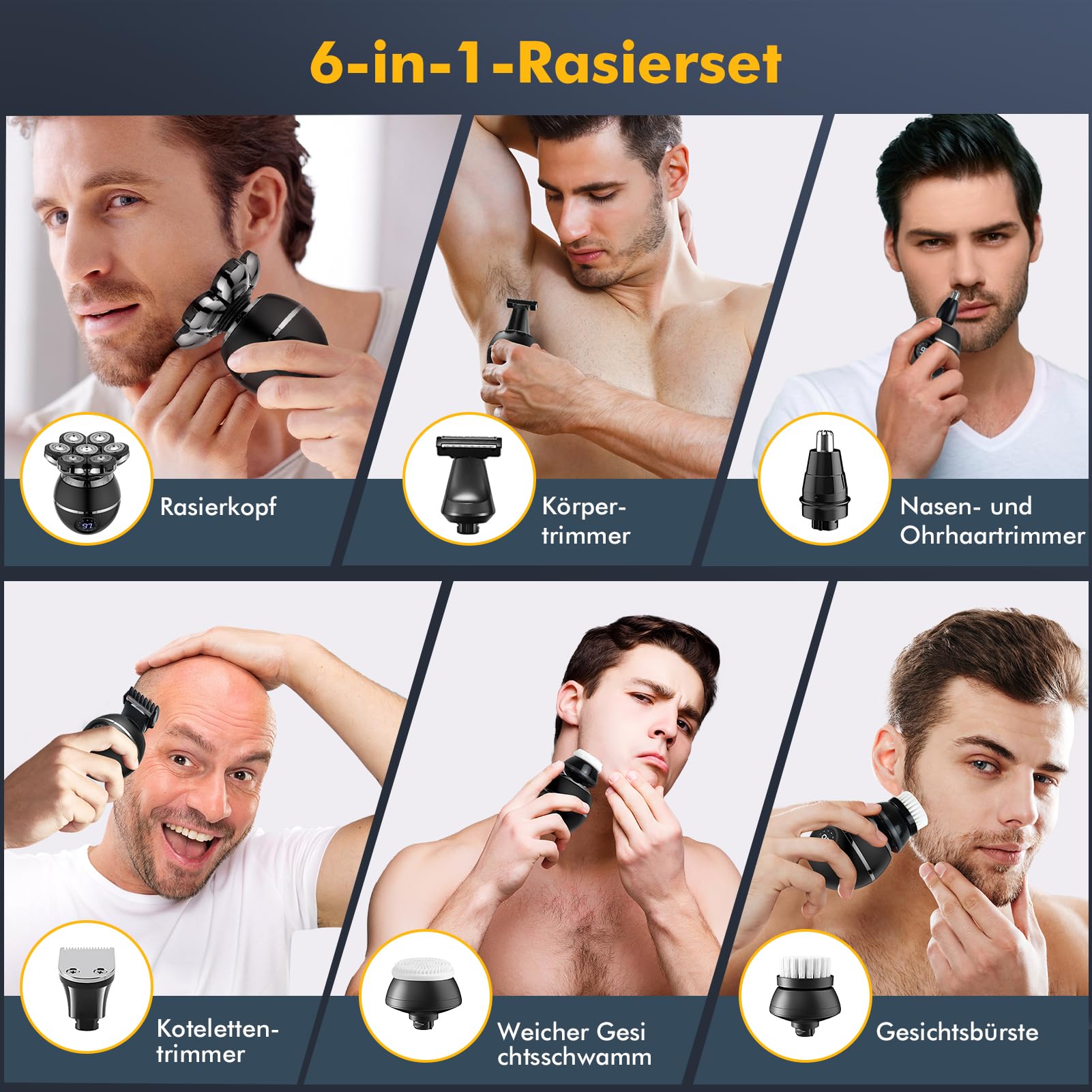 ETENTOUS Rasoir Tete Chauve Homme, 7D Rasoir Électrique Homme- 6 en 1 Tondeuse Crane Chauve- Humide/Sec Étanche IPX7 pour Hommes Chauves avec Écran LED.
