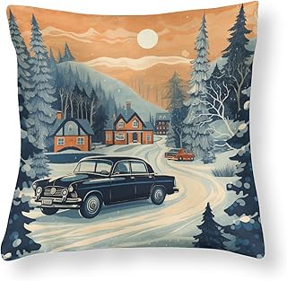HighonHi Christmas Police Car and Snow Satin Cushion Covers Kids Boys Car Throw Pillow Cover Square Zippered 16