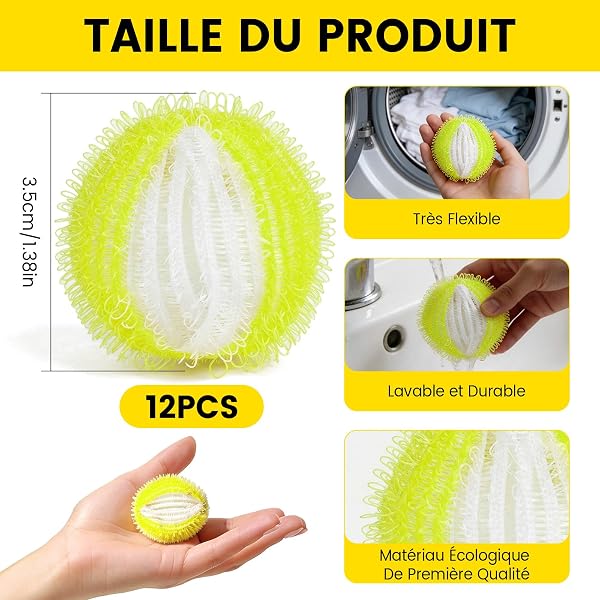 Boule Anti Poils Machine a Laver 12 Pièces, Attrape Poils Machine a Laver, Anti Poil Machine à Laver réutilisable, Attrape Poil Machine a Laver pour vêtements, Linge et literie - 3