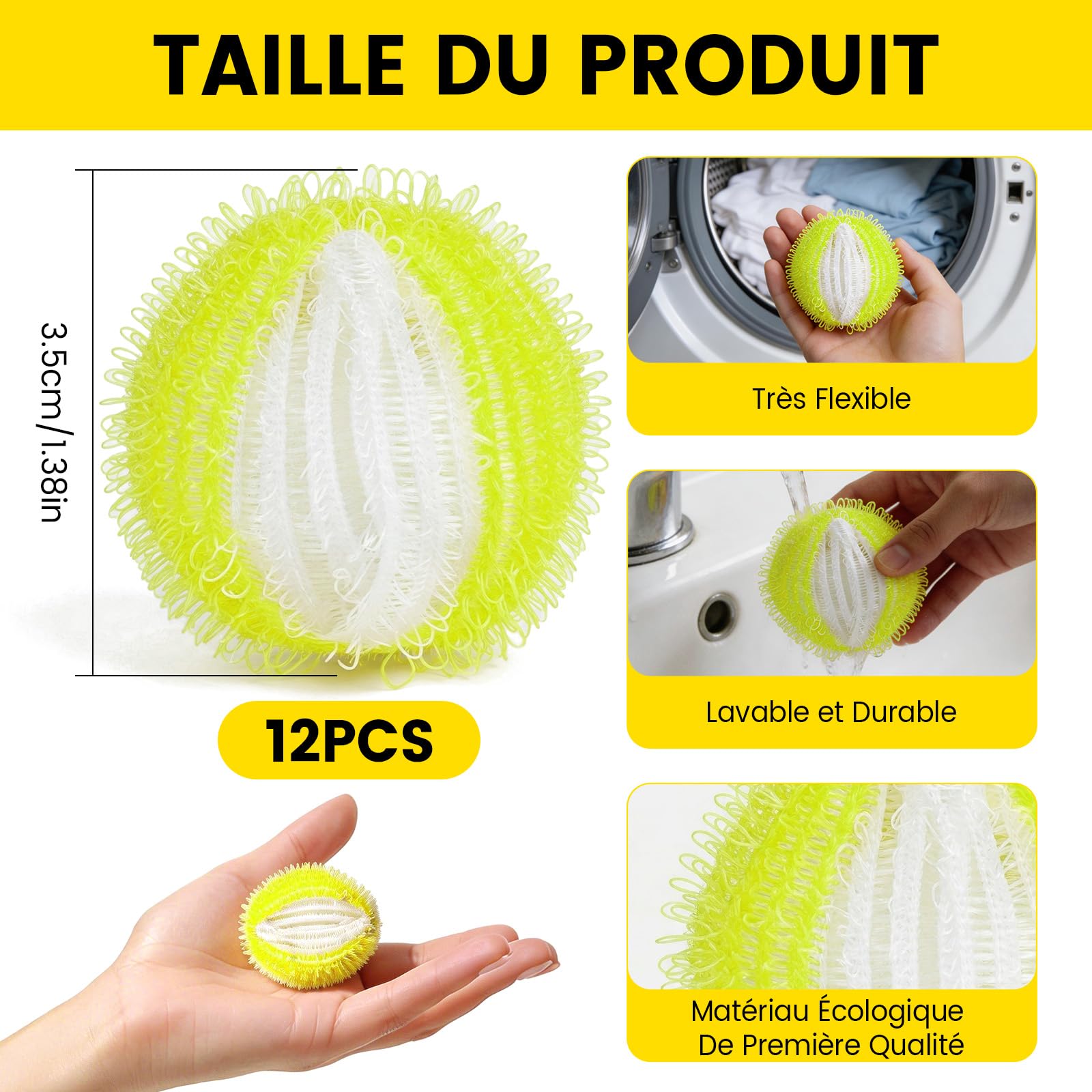 Boule Anti Poils Machine a Laver 12 Pièces, Attrape Poils Machine a Laver, Anti Poil Machine à Laver réutilisable, Attrape Poil Machine a Laver pour vêtements, Linge et literie - 3