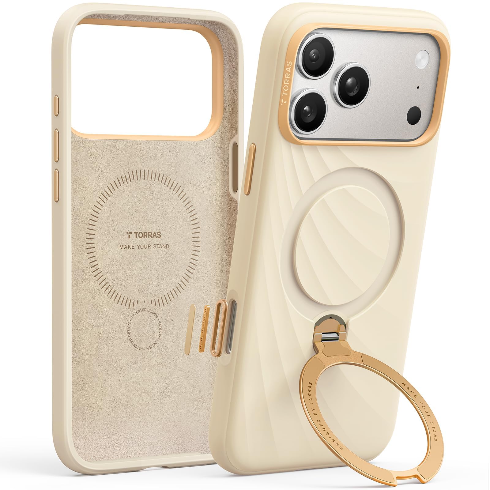 TORRAS Ostand Q3 - Funda de silicona para iPhone 17 Pro (silicona líquida superior) (soporte magnético 360°) con protección contra las teclas de la cámara para iPhone 17 Pro Case con absorción de