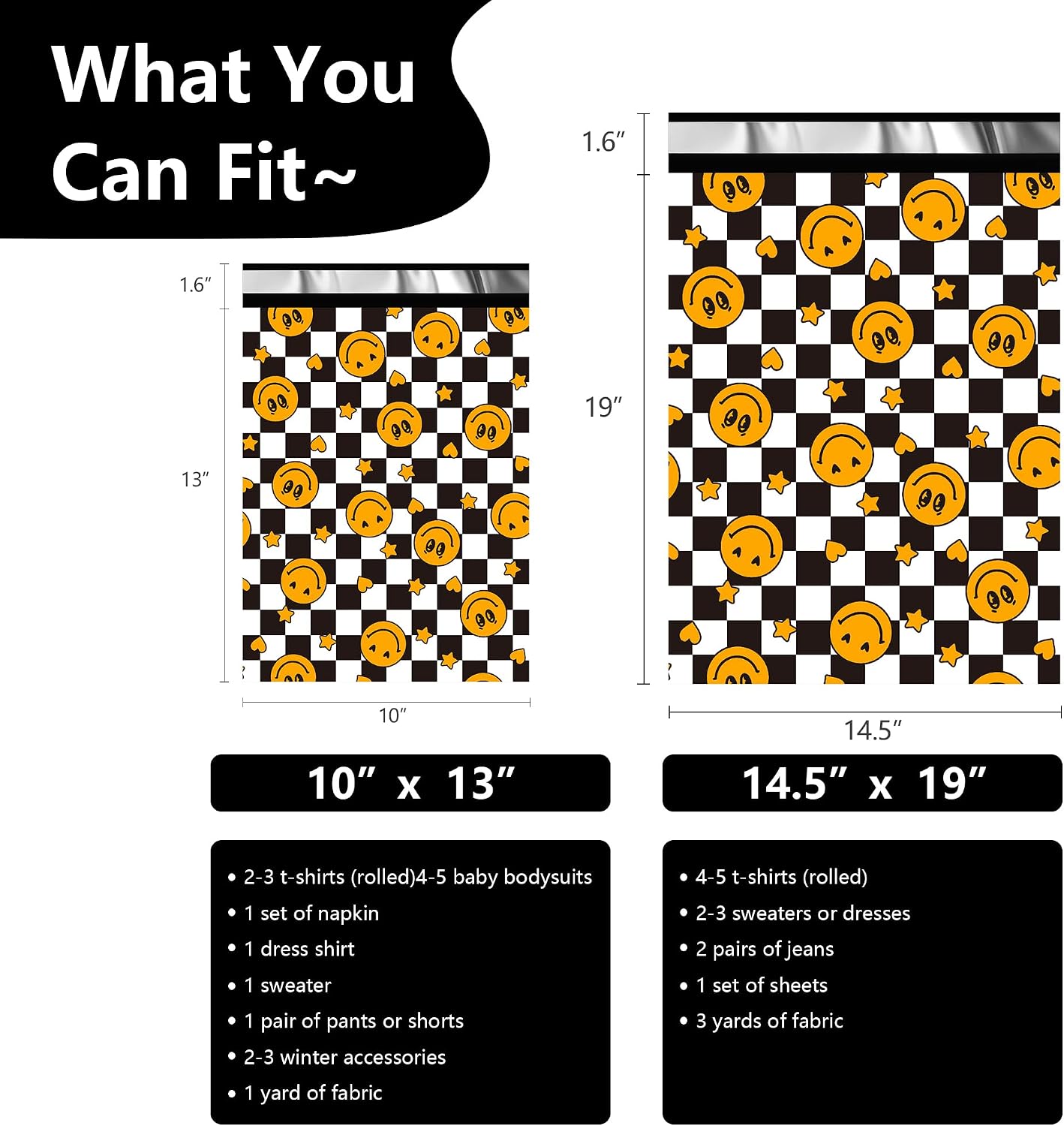 Poly Mailers 14.5x19 Inch, 50 Pack, Smiley Checkered Shipping Bags image 2
