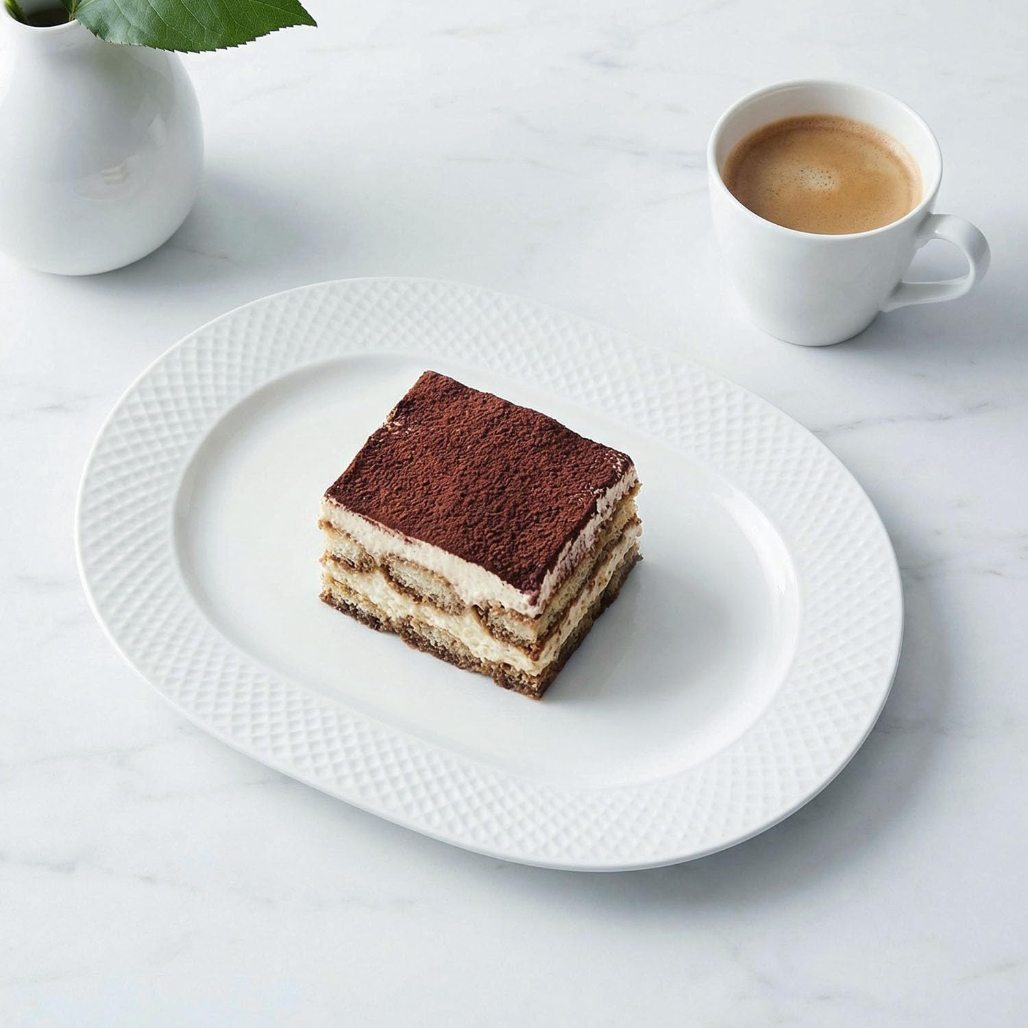 12-inch Ceramic Oval Plates (4-Piece Set): Dessert Plates, White Stackable Salad Plates, Appetizer Plates, Dinner Plates. Suitable for steak, bread, salads, desserts, etc.