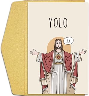 Qiliji Funny Jesus Easter Card, Humorous Jesus YOLO Card, Easter Sunday Celebration Card, Humorous Easter Card