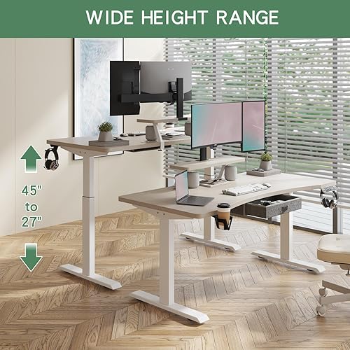 Miniatura 19 de Escritorio eléctrico de pie extragrande en forma de L de 63 x 28 pulgadas con un cajón, escritorio de oficina en casa con espacio de almacenamiento,