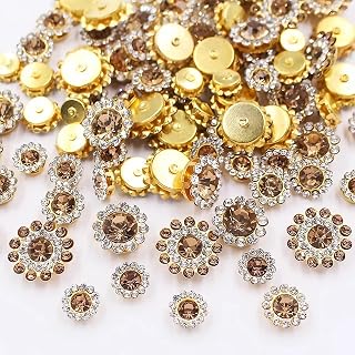100pcs Crystals Glass Sew on Rhinestones with Gold Claw Mixed 8mm 10mm 12mm 14mm Sunflower for Sewing Headband, Jewelry Crafts, Clothes, Shoes, Belt (08 Crystal Yellow)