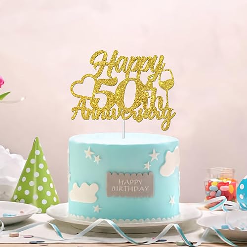 Miniatura 5 de Decoración de pastel de feliz 50 aniversario, decoraciones de aniversario de boda 50, suministros de decoración de pasteles de fiesta de boda