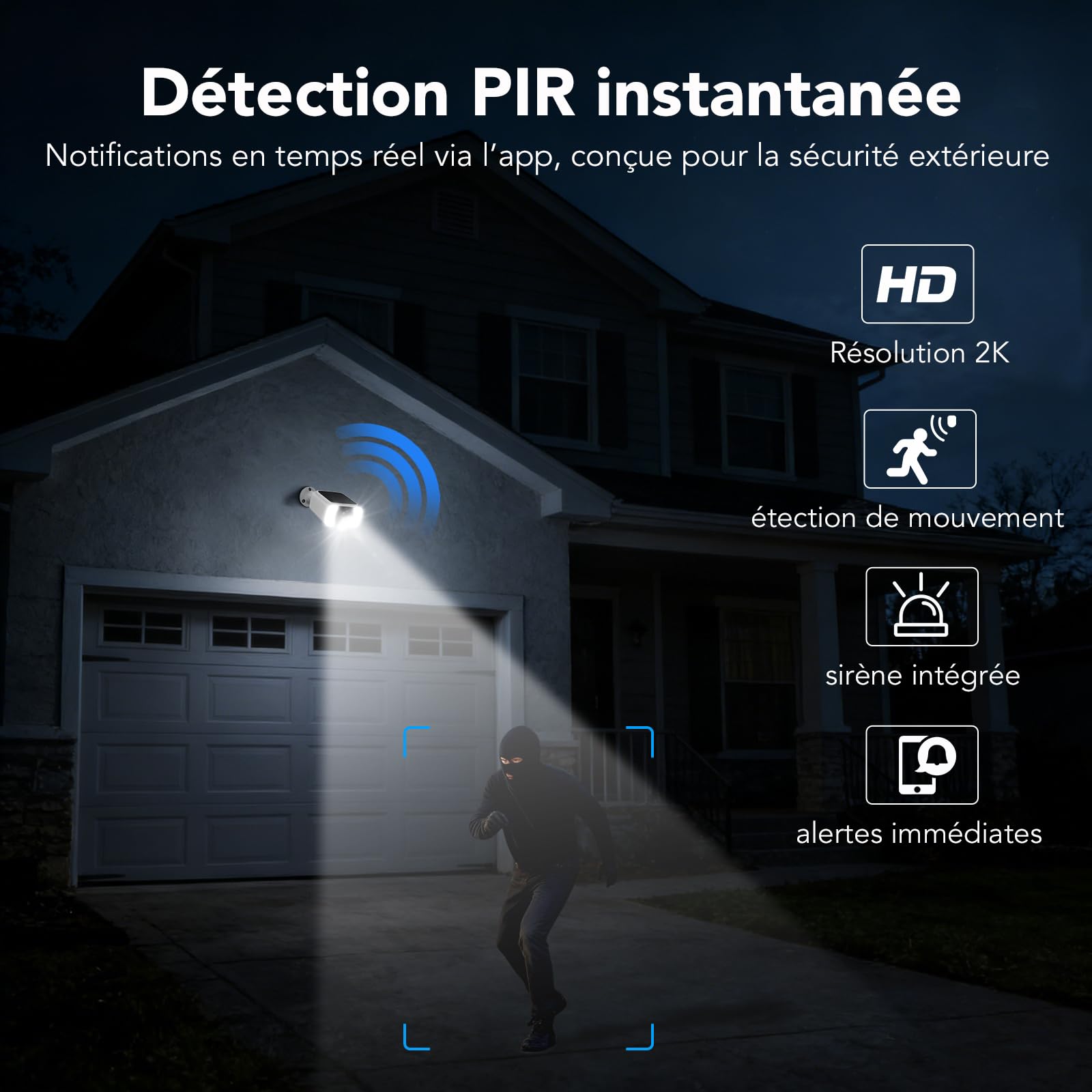 GNCC Camera Surveillance WiFi Exterieure sans Fil Solaire, 5G/2.4GHz WiFi | 2K Camera Exterieur avec Panneau Solaire, Vision Nocturne Couleur, Audio Bidirectionnel, PIR Sirène, W20