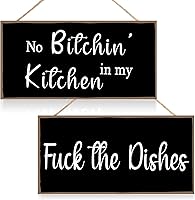 Jetec 2-Pack Funny Rustic Kitchen Signs - No Bitchin in My Kitchen Wooden Wall Decor, 10x5 Inch Farmhouse Style