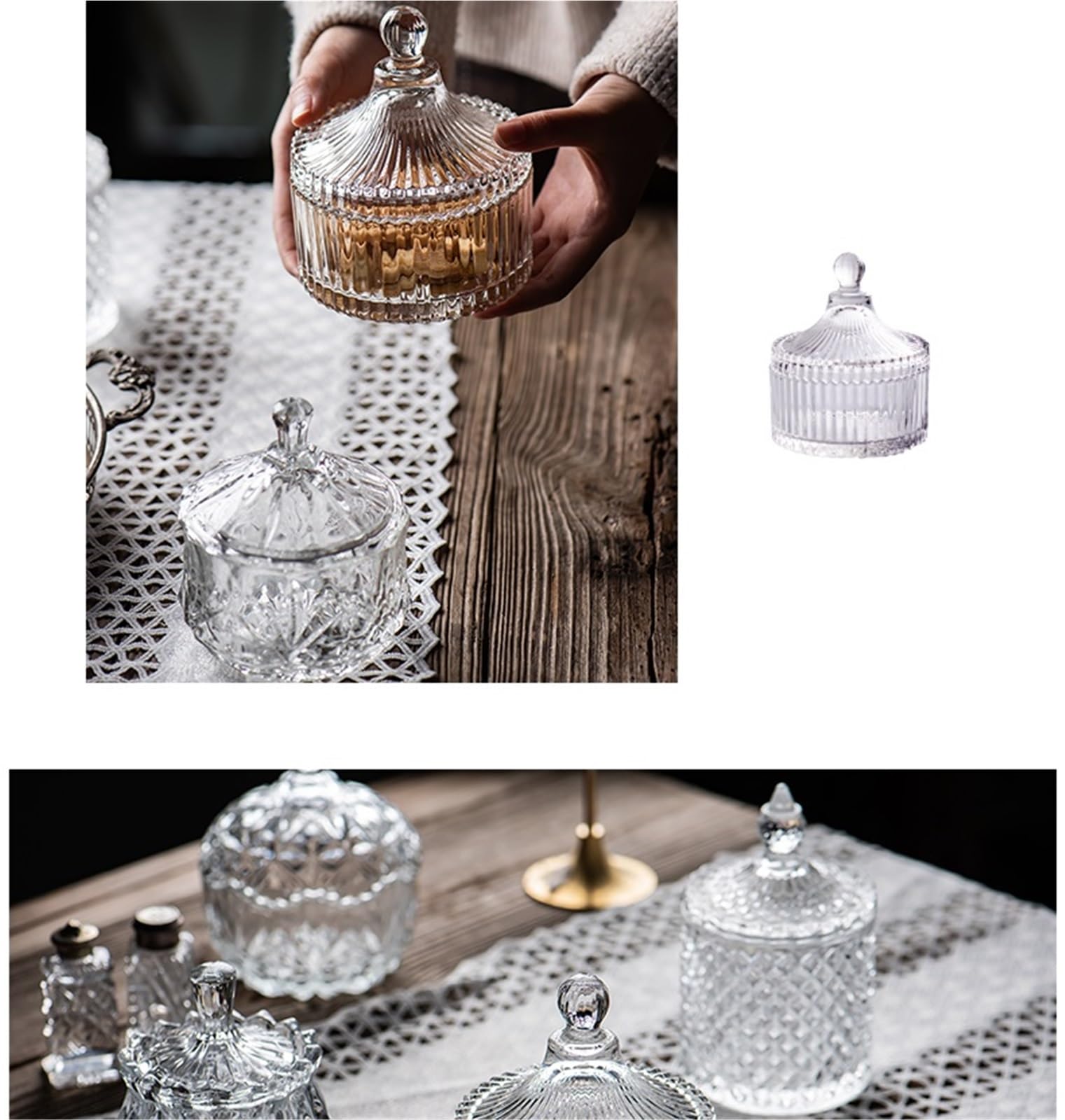 Tarro De Caramelo Taza de cristal for dulces, tarro creativo for dulces for sala de estar, plato for frutos secos, azucarero, frutero con tapa for almacenamiento Para Bodas Caramelos(10.8*12cm)